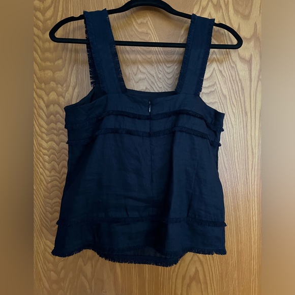J Crew Navy Linen Sleeveless Blouse with Rows of Fringe. - Picture 6 of 7